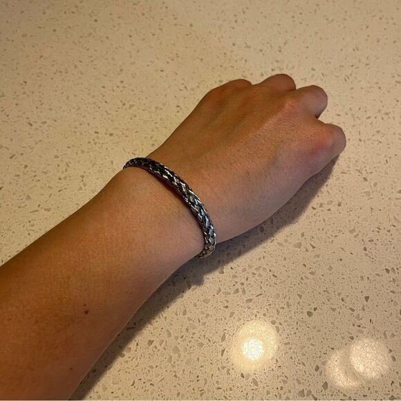 Stainless Steel Braided Design Cuff Bangle - Picture 3 of 9